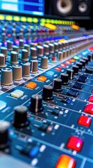 Obraz premium Detailed View of a Modern Audio Mixing Console in a Recording Studio