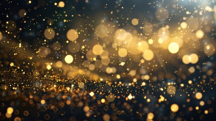 Golden Glitter. Background with Falling Gold Particles and Sparkling Lights