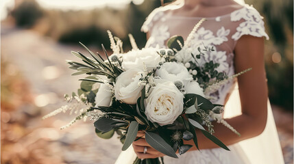 Beautiful delicate sensual wedding bouquet of flowers close-up