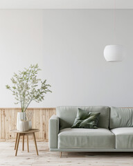 Minimalist living room interiors with a subte oriental twist and copyspace for text. Residential Real Estate interiors design composition.