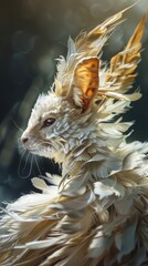 A whimsical animal with feathered fur stands amidst enchanting woods