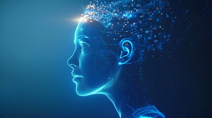 Obraz premium Profile of digital human head with neural network