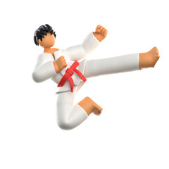 Karate player kicks 3d illustration