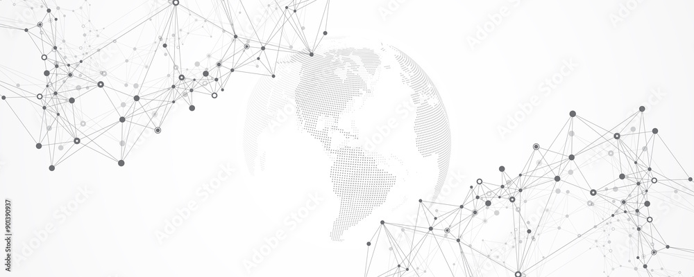 Aufkleber Global network connection banner design template. Header social network communication in the global business concept. Big data visualization. Internet technology