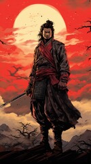 Naklejka premium Samurai comics adult architecture.