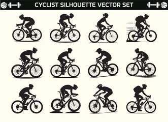 Obraz premium Cyclist silhouette vector in illustration set