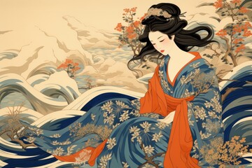 Ukiyo-e art stlye pampas representation spirituality creativity.