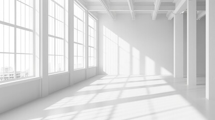 Empty white room with large windows, representing open possibilities and fresh starts.