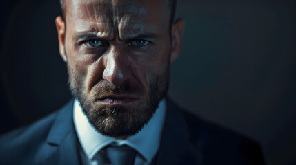 Fototapeta premium Angry looking businessman working in the office, stressed adult at work