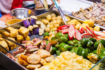 Hong Kong local street food with Fish ball and assorted vegetable