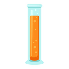 Laboratory beaker, test tube or flask. Science and medicine. Cartoon flat illustration