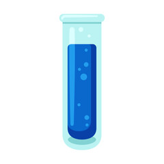 Laboratory beaker, test tube or flask. Science and medicine. Cartoon flat illustration