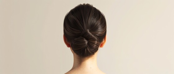 Elegant hairstyle with a sleek bun viewed from the back. Perfect for stock image showcasing haircare, beauty, and styling concepts.