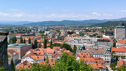 Obraz premium panorama of Ljubljana town seen from the top of the Ljubljana castle in bright spring day