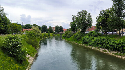 Ljubljana city on the banks of Ljubljanica river 
