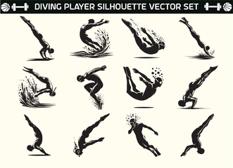 Diving Player silhouette vector in illustration set