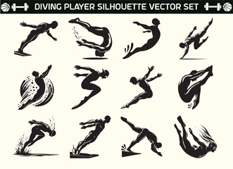 Diving Player silhouette vector in illustration set