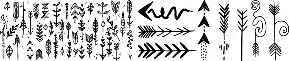 Aufkleber icons set with hand drawn arrows. black modern direction element set. line graphic elements with lef
