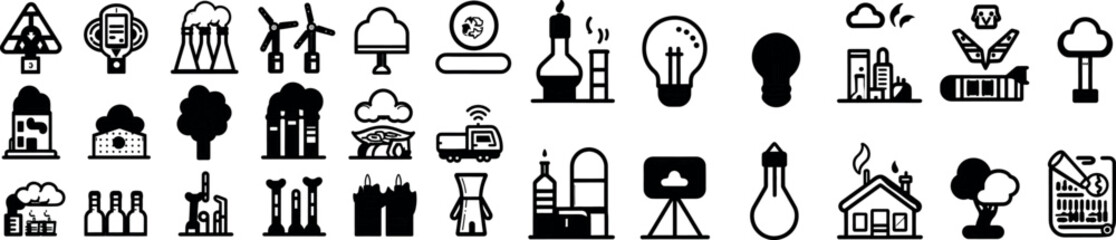  line editable icons.  icons pixel perfect.  trash, gas, toxic, air pollution.