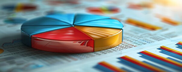Colorful pie chart on a financial report, symbolizing data analysis and statistical representation in business.
