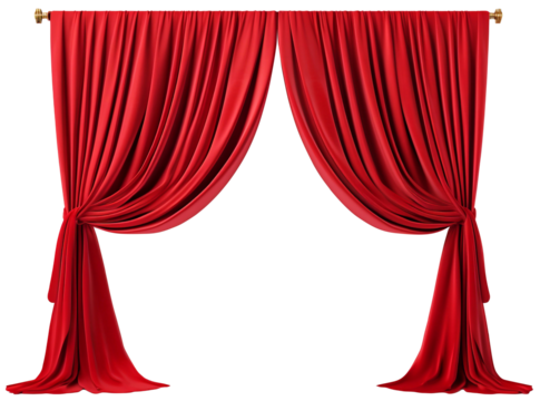 red theater curtain, curtain, movie theater, show, cinema,  PNG file, isolated background.