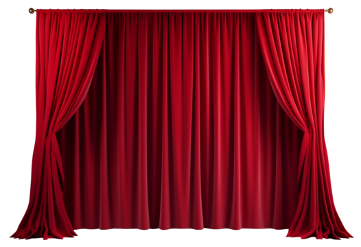 red theater curtain, curtain, movie theater, PNG file, isolated background.