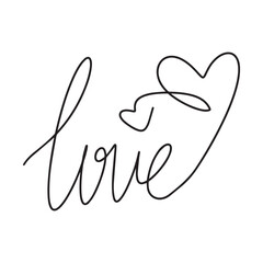 Continuous one line drawing of a heart and the inscription love. Valentine's Day concept. Fashionable minimalist illustration. Vector.