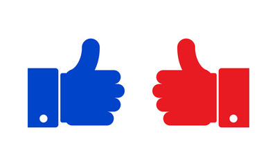 elections vote choice, red blue thumb up vector icons