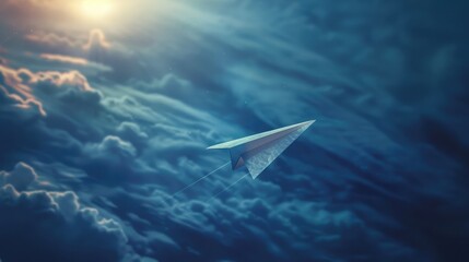 Paper plane flying upwards, symbolizing dreams and aspirations.