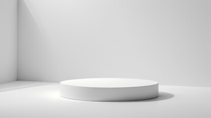 Abstract empty white podium on white background with shadow