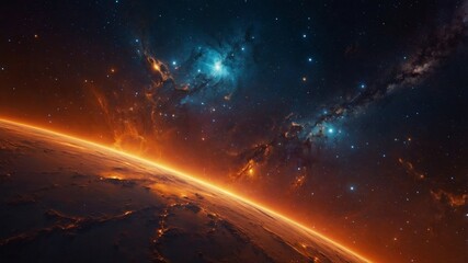 the cosmos on a sea of orange light with a captivating abstract space background that captures the beauty and mystery of the universe,.