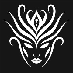 Abstract tribal face with intricate patterns