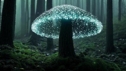 Enchanted glowing mushroom in misty woods - Powered by Adobe