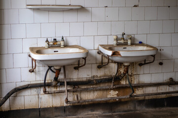 Old factory with objects abandoned inside and growing nature, power of life