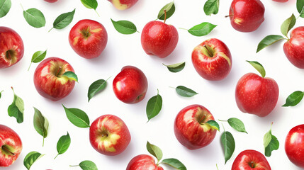 Seamless pattern with red apples on a white background. Tropical abstract design with apple fruits.
