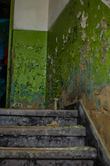 Old factory with objects abandoned inside and growing nature, power of life