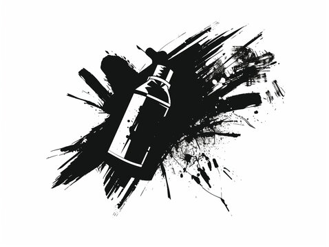 Illustration peinture en spray en coups de pinceaux grossiers noirs sur fond blanc, sticker ou tampon avec objet technologique