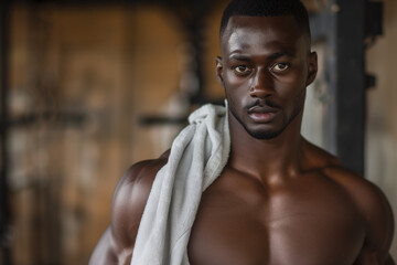 Fototapeta premium Muscular handsome African man at the gym