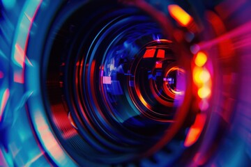 Obraz premium Colorfully stylized video camera lens close up