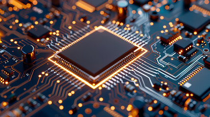 Digital Data moving on Circuit Board and CPU backgrounds. Computer Processing and organizing. Generative Ai.