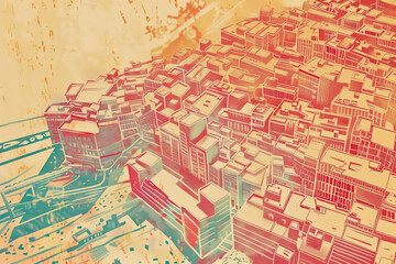 Obraz premium Risograph artsy riso print travel poster, card, wallpaper or banner illustration, modern, isolated, clear, simple of Kerman, Iran