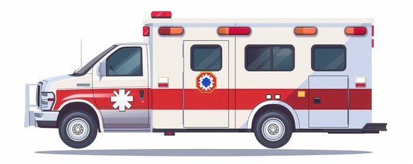Illustrated emergency ambulance vehicle side view.