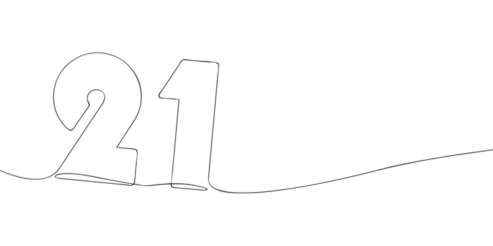 A single line drawing of a twenty one symbol. Continuous line twenty first number icon. One line icon. Vector illustration.