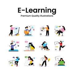 Give a Try to This Amazing Set of Flat Illustrations of E Learning and Exploring