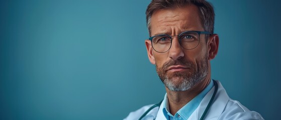 Obraz premium Confident doctor with medical accreditation badge, highlighting trust in healthcare services, [confidence, protection, accreditation]