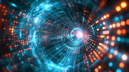 Obraz premium A stunning abstract representation of digital technology, featuring glowing particles and vibrant colors in a dynamic space.