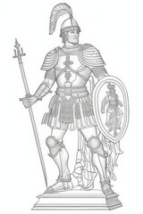 Obraz premium coloring book spanish warrior, full body, hand drown line art