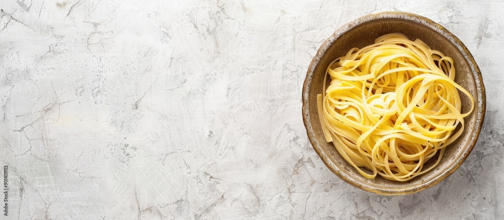 Poster top view of homemade ptitim pasta in a bowl on a light background with ample copy space image