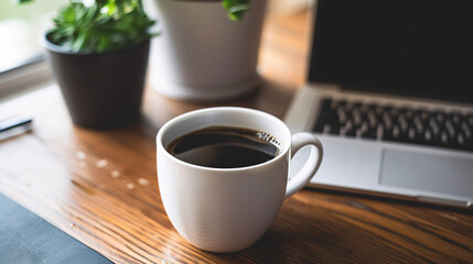 Professional drinking coffee in a well-organized, modern office environment 