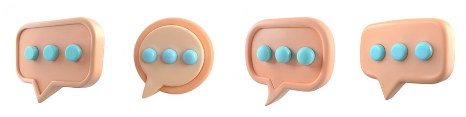 Set of Curvy Speech Bubbles 3D Illustration on Isolated White Background